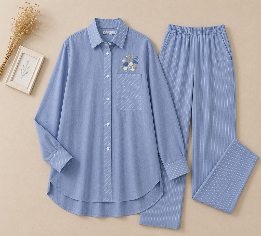 Striped Hand-Embroidered Set