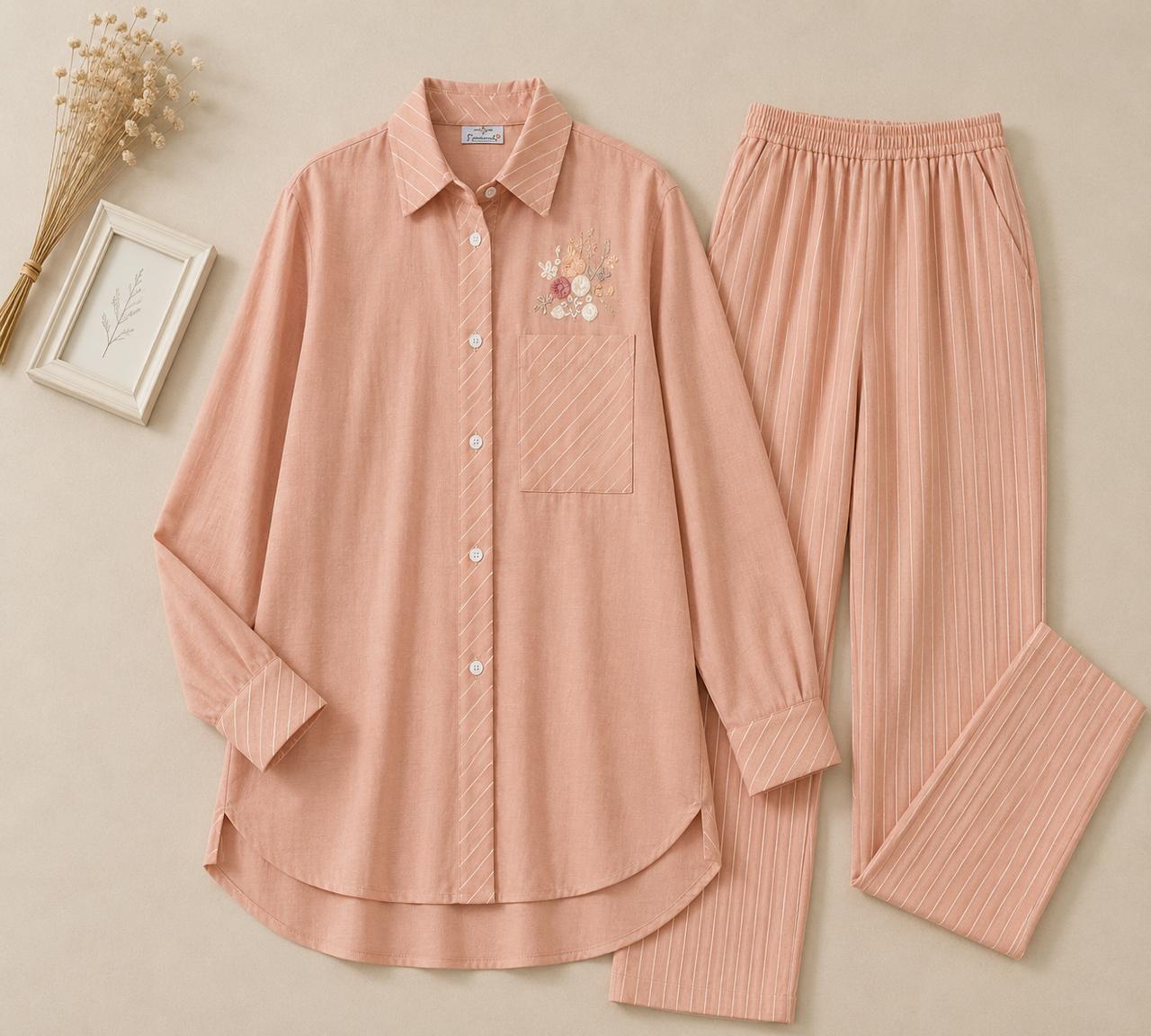 Striped Hand-Embroidered Set