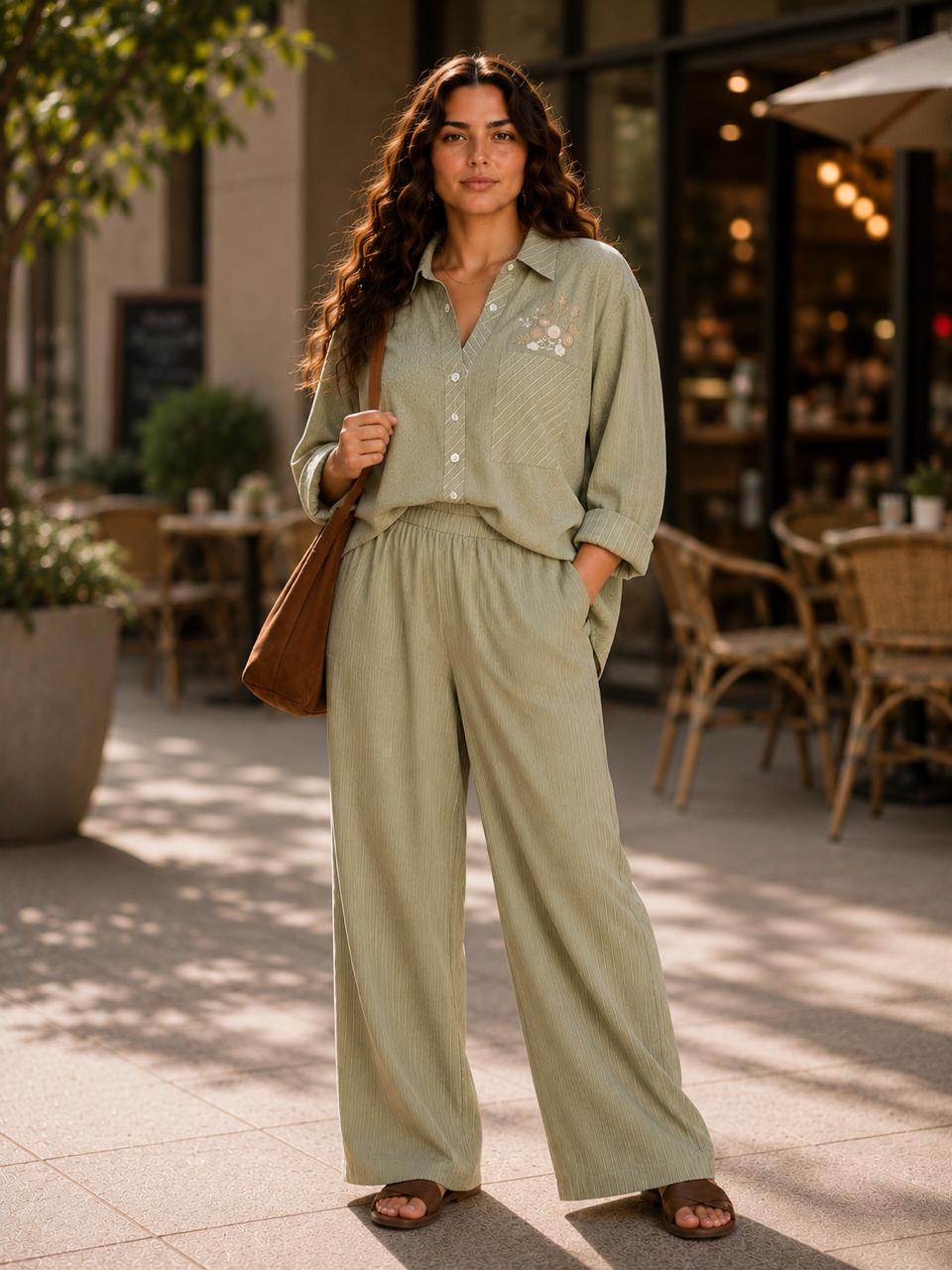 Striped Hand-Embroidered Set