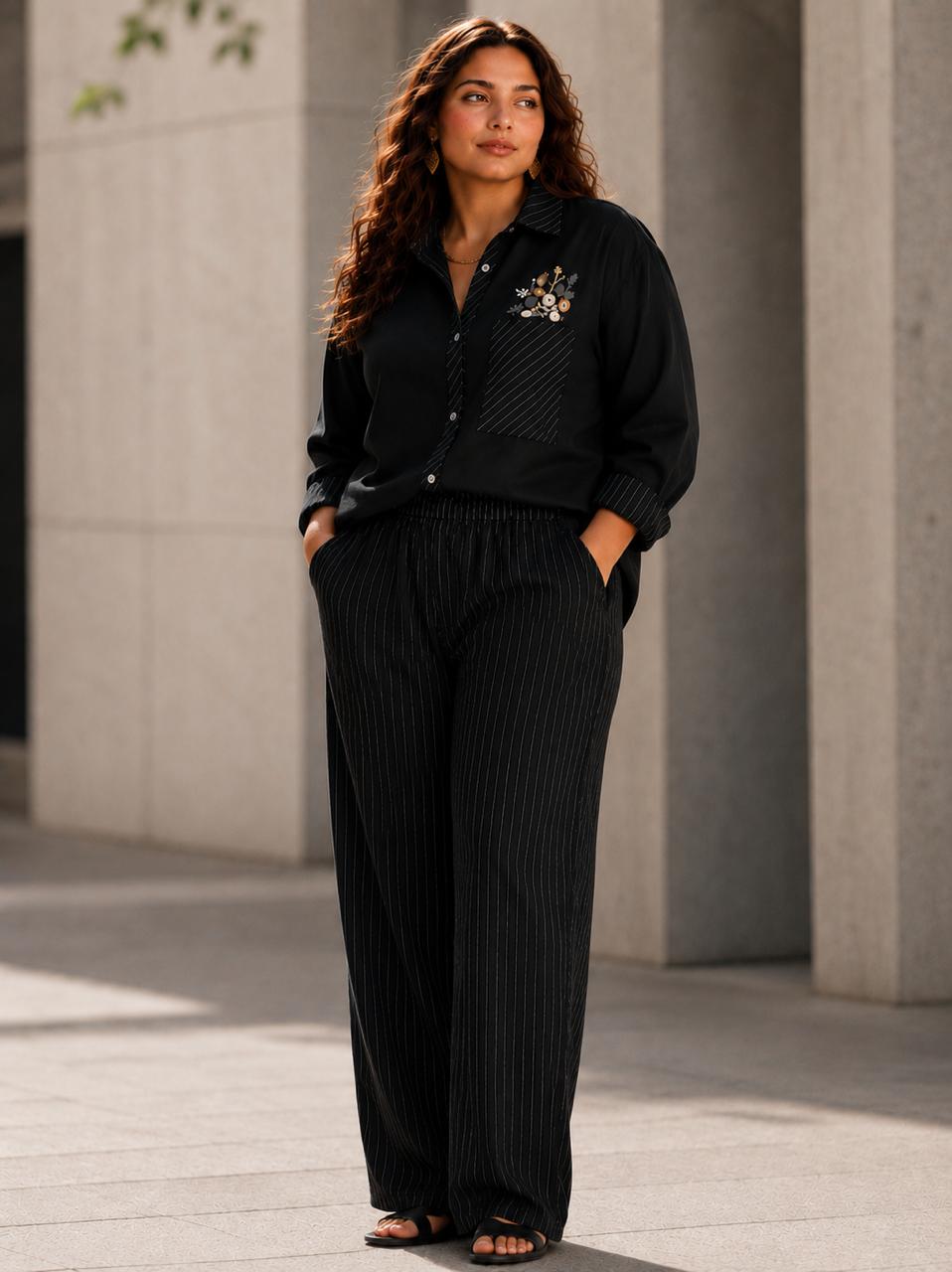 Striped Hand-Embroidered Set