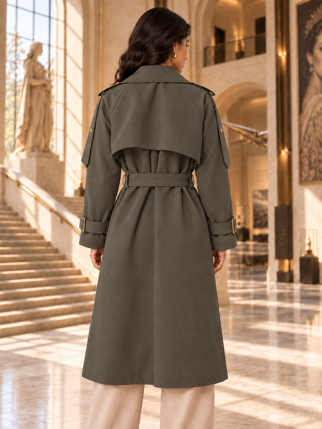 Gabardine Trench Coat with Gold-Tone Details