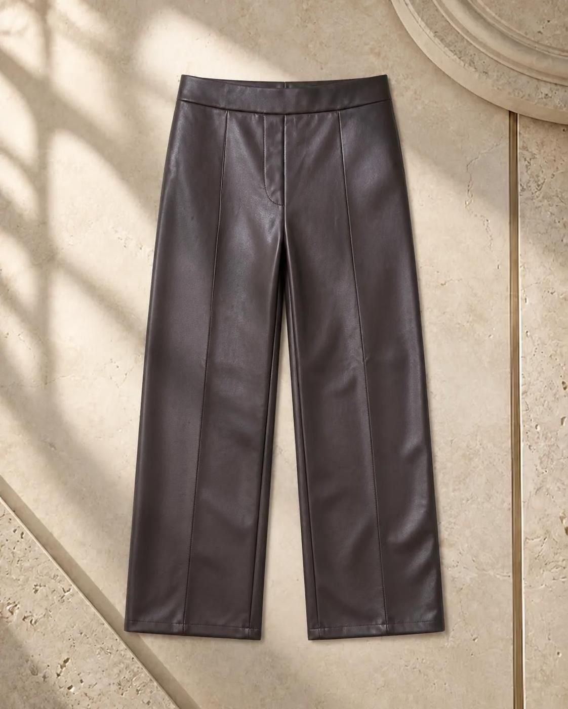 Wide-Leg Leather Pants