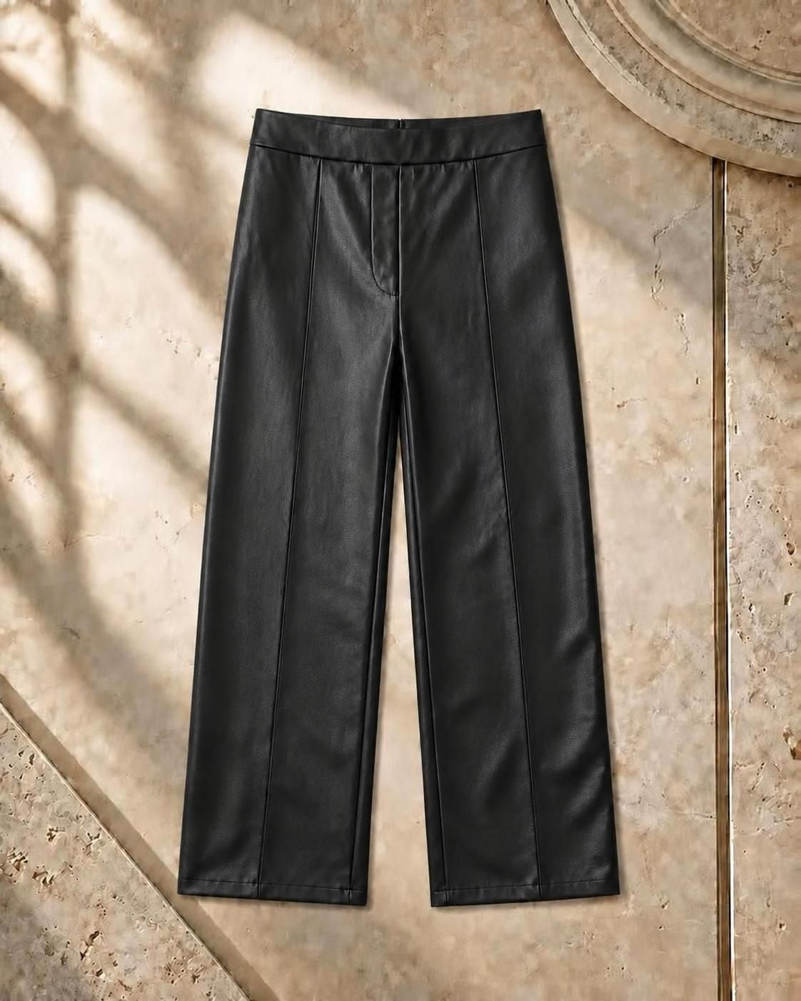 Wide-Leg Leather Pants