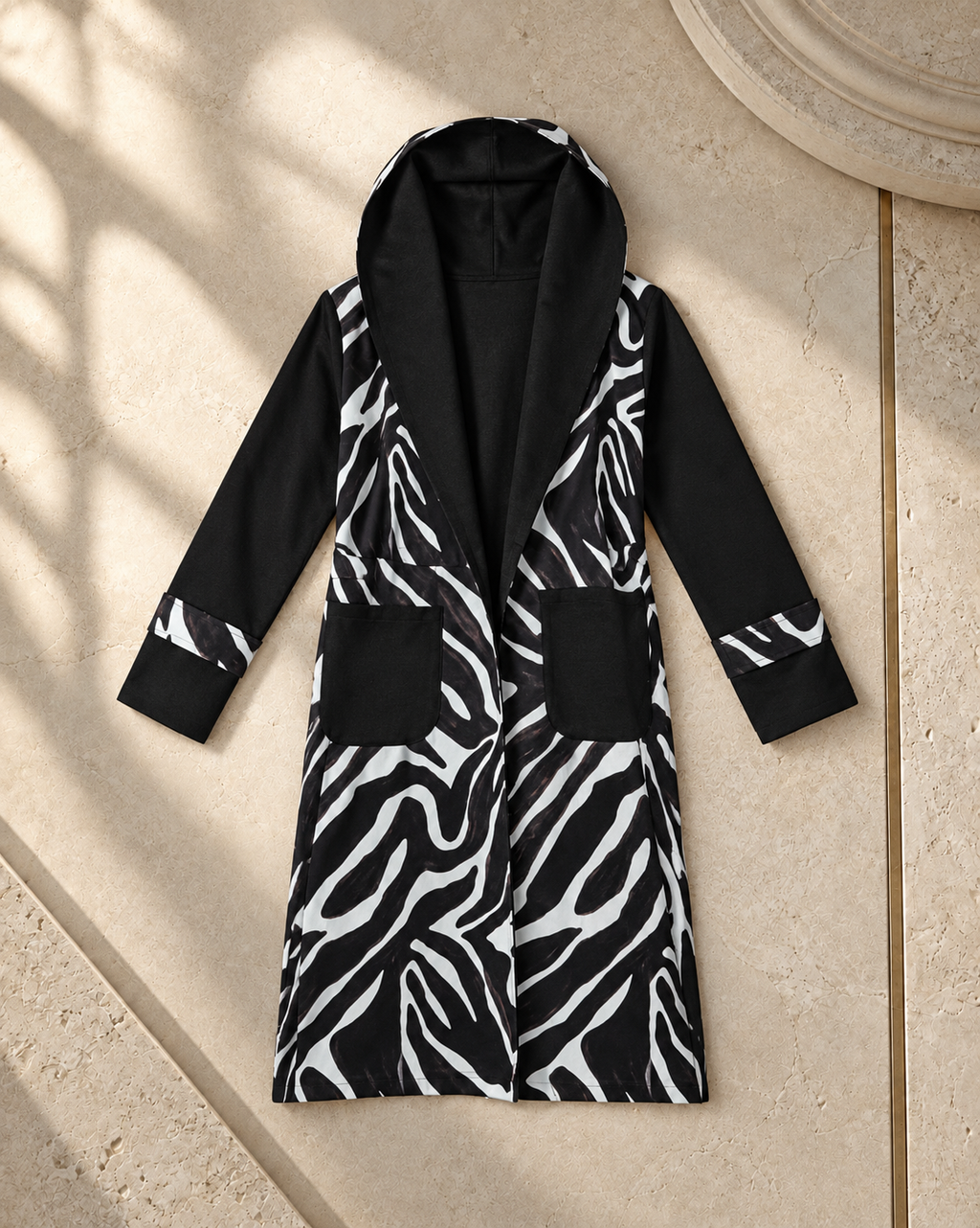 Zebra Hooded Belted Cardigan