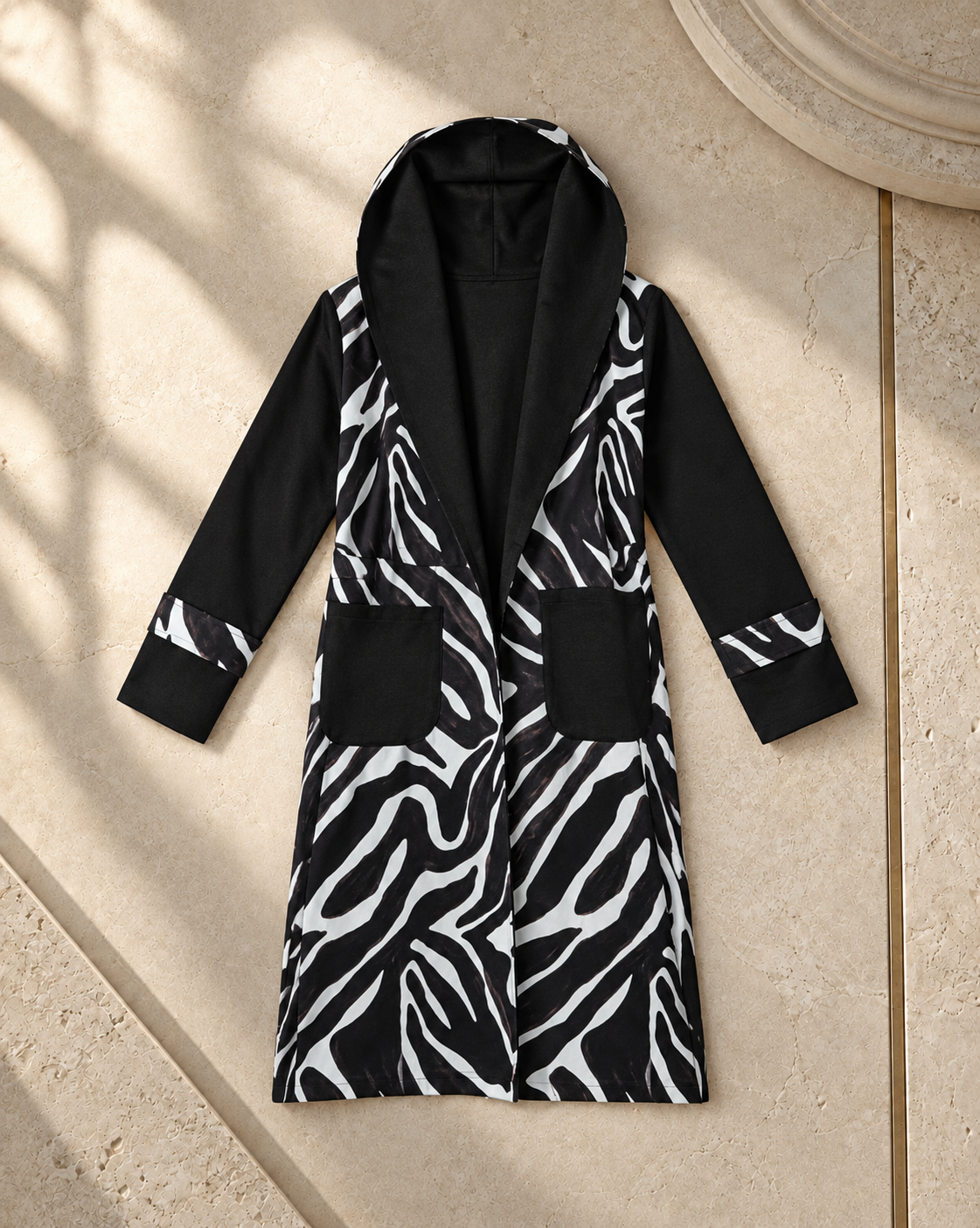 Zebra Hooded Belted Cardigan