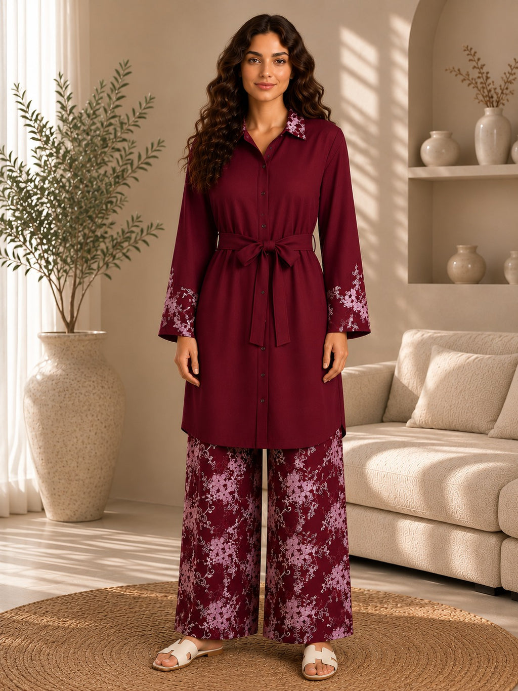 Embroidered Long Blouse Set