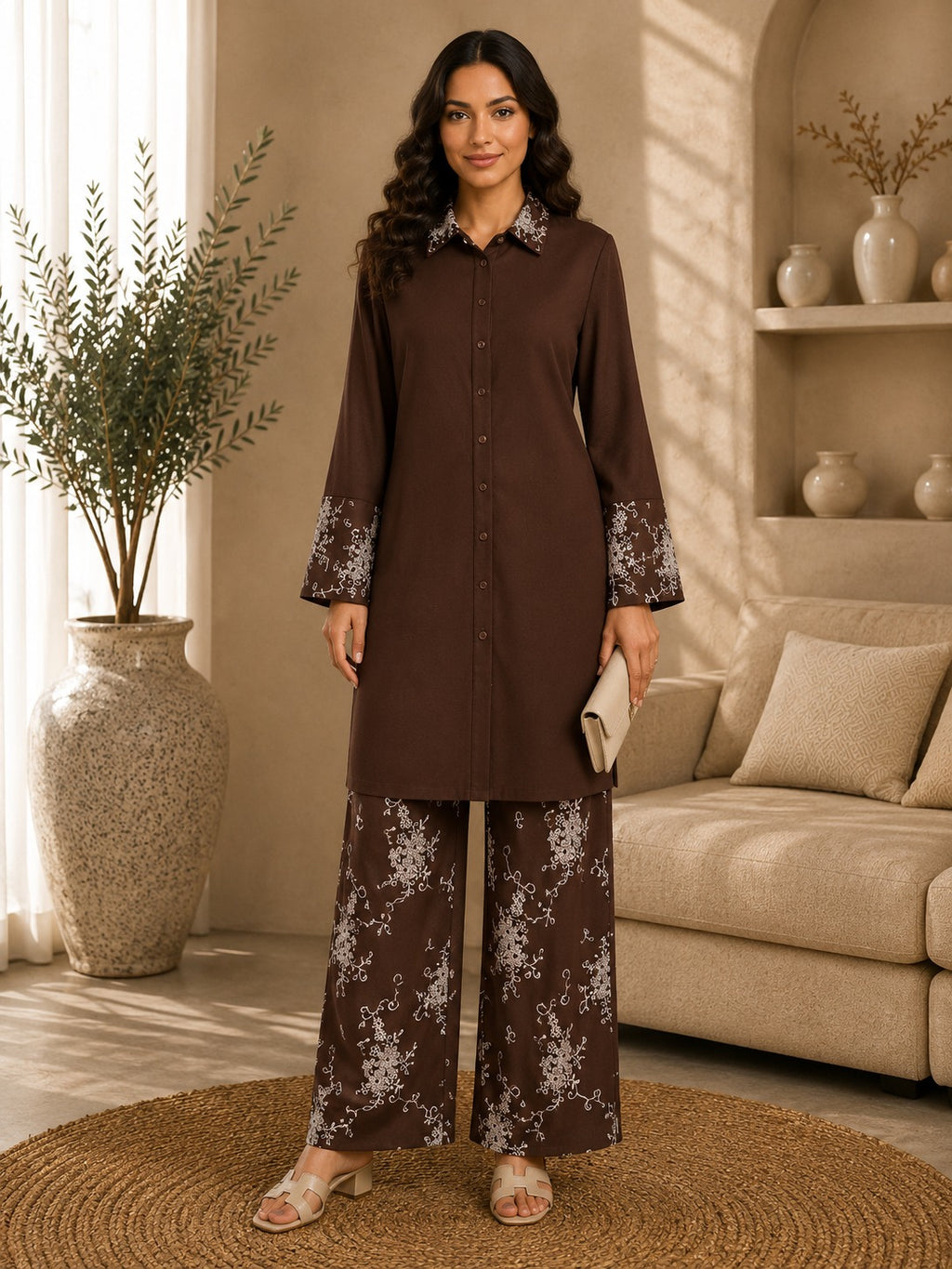 Embroidered Long Blouse Set