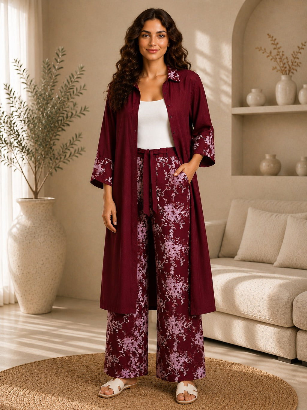 Embroidered Long Blouse Set