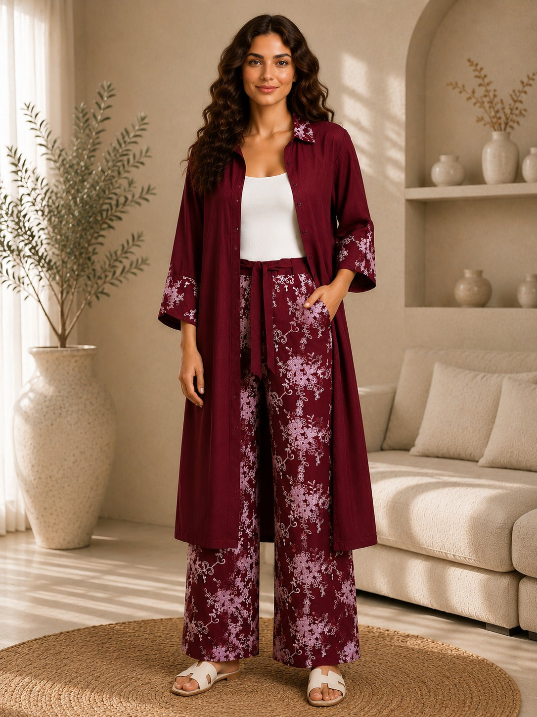 Embroidered Long Blouse Set